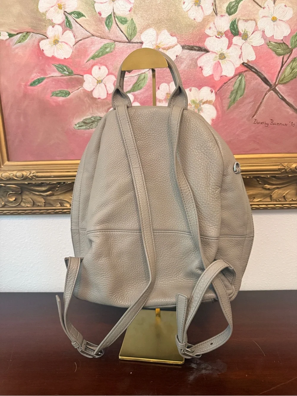 Tory Burch Gray Pebbled Leather Backpack